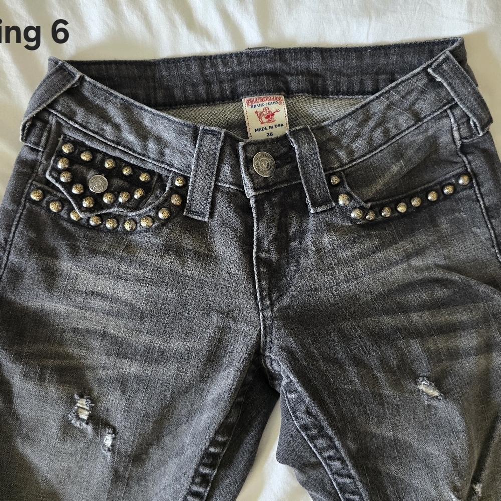 True Religion- Julie Distressed Skinny Jeans- Grey/Black Wash - made USA